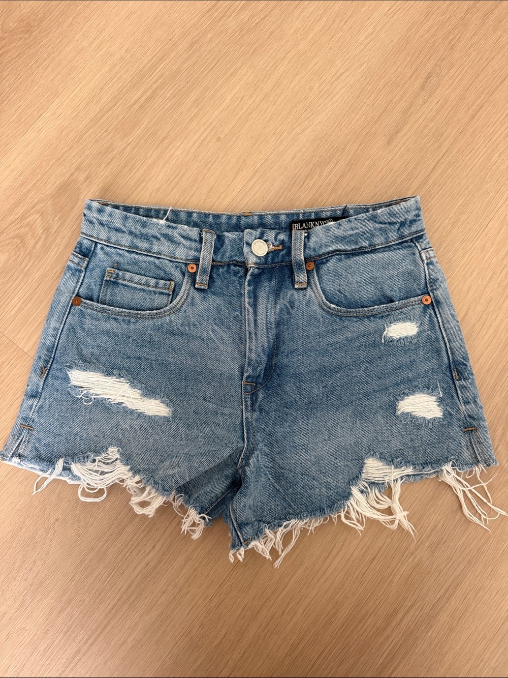 Blank NYC Blue Distressed High-Rise Denim Cutoff Shorts